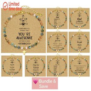 9PC Cross Bracelet Set Adjustable Natural Stone Beaded Faith Jewelry